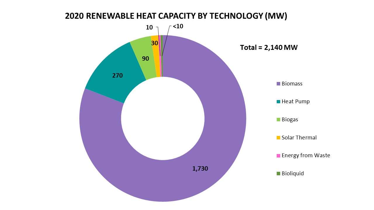 2020 renewable heat capacity by technology